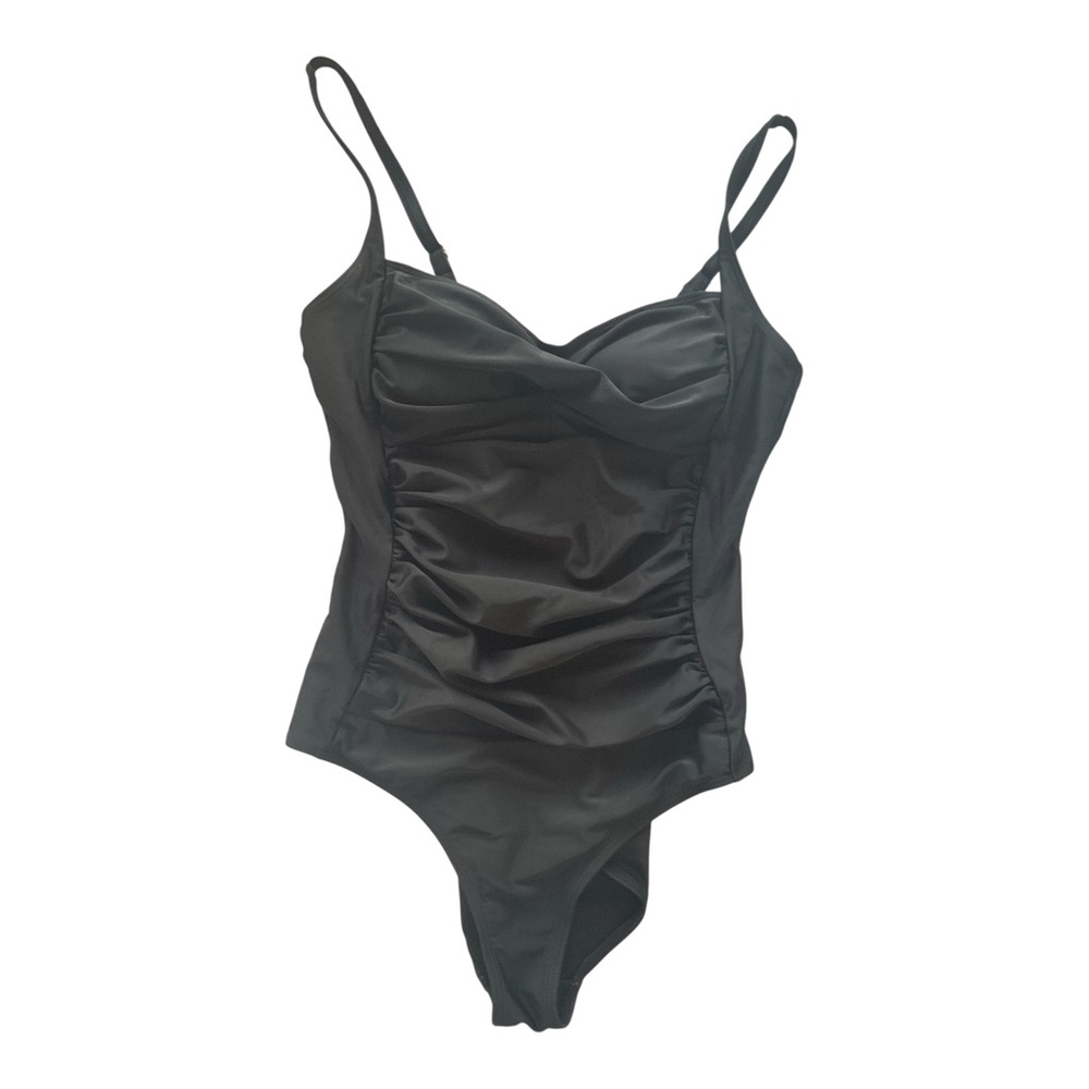 Ekouaer Black Ruched One Piece Swimsuit Adjustable Straps Size